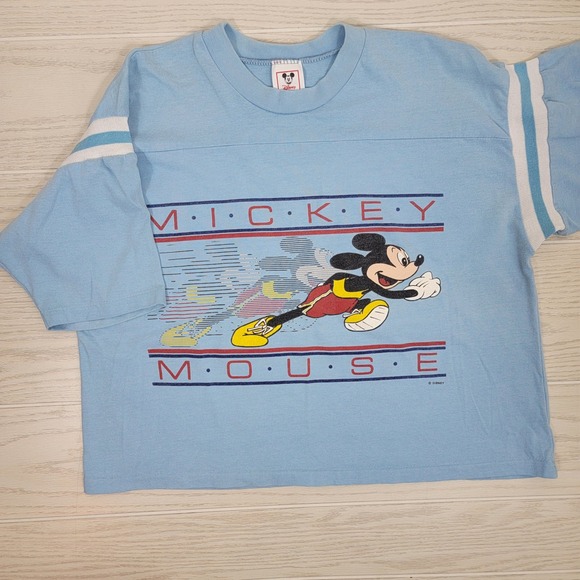 Vintage 80s 90s Disney Mickey Mouse Single Stitch Cropped Tee USA Made Women - Picture 1 of 9